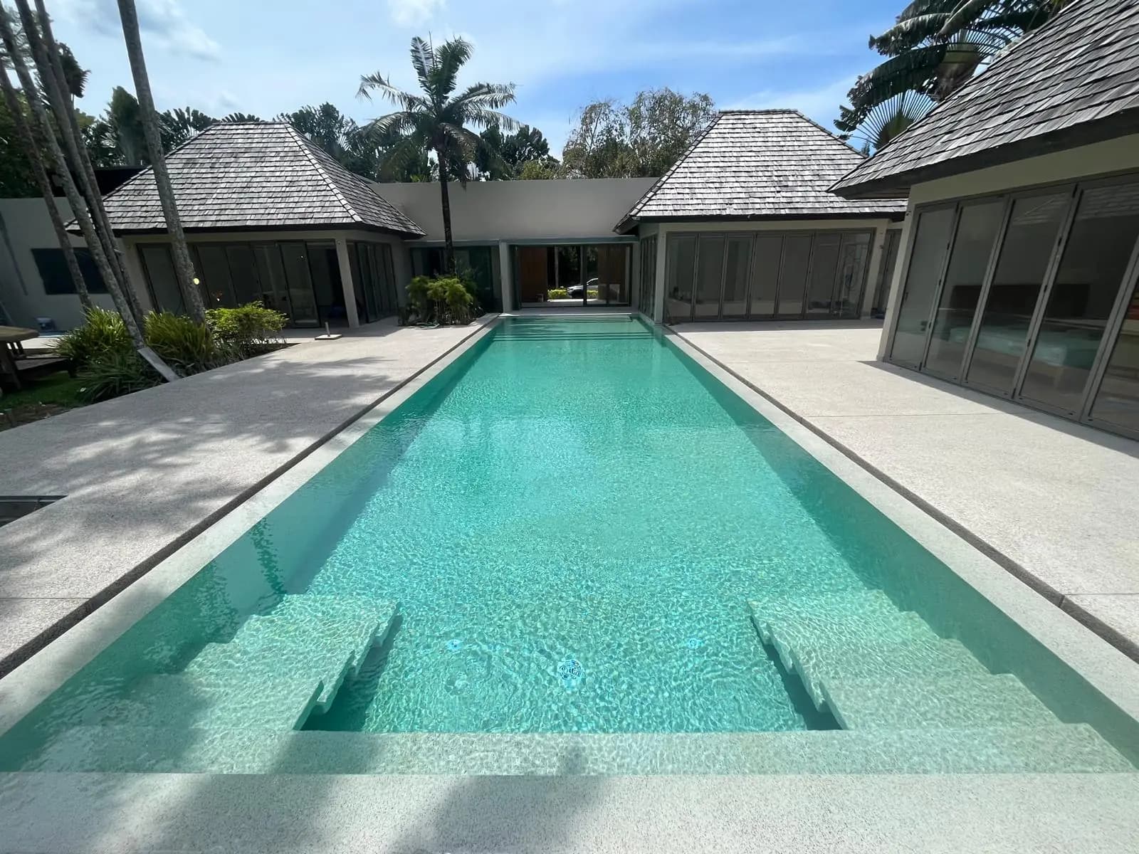 Pool finished in PebbleSheen, seen from the deck